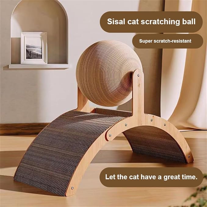 Sisal Cat Scratching Ball Toy, Interactive Cat Scratcher Board with Wooden Frame, Durable Scratch Toy for Indoor Cats, Wear-Resistant Ferris Wheel Design for Endless Fun! (Extra Small)