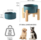 6'' Ceramic Raised Dog Bowl - 30Oz Dog Food & Water Bowl with Elevated Non-Slip Bamboo Stand, Dishwasher & Microwave Safe, Anti Vomiting Heavy Duty Pet Bowl for Small and Medium Dogs, Green