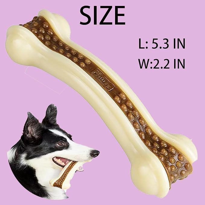 Dog Bones Chew Toys for Aggressive Chewers, 2 Pack Real Beef Flavor,Indestructible Dog Teething Chew Toys for Large/Medium/Small Breed,Tough Toy with Durable Nylon