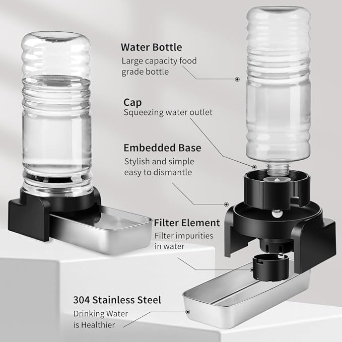 Marchul 1.9 Gallon Dog Water Dispenser, Automatic Dog Water Dispenser with Placemat and Stainless Steel Bowl, Large Gravity Pet Bowl for Dogs Medium to Large (3 Filters) 7.2L