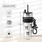 24 OZ Stainless Steel Vacuum Tumbler with Lid and Straw, Iced Insulated Water Bottle Leak Proof, Portable Travel Coffee Mug, Reusable Double Wall Vacuum Thermal Cup for Women