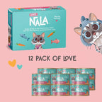 LOVE, NALA - Natural Adult Cat Wet Food - Pate Tuna, Carrot, & Salmon Recipe - Grain Free, Non-GMO, Digestive Fiber Blend, Minerals, Vitamins - 12 Pack 2.4 lbs.