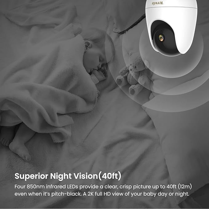 Tenda 2.5K Security Camera Indoor,4 MP Pet/Baby Cameras for Home Security, 2-Way Audio, Human/Pet/Baby Crying Detection, Night Vision, Plug-in WiFi Camera for Inside House (CP7)