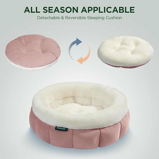 BALANCE Round Cat Beds for Indoor Cats - Donut Dog Beds for Small Dogs, Washable Pet Bed for Puppy and Kitten with Anti-Slip Bottom