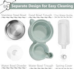 Dog Bowls, Puppy Cat Food and Water Bowl Set with Water Dispenser and Stainless Steel Bowl Detachable Gravity Pet Feeder and Waterer Set for Cats Dogs Puppy Rabbit (Grey)