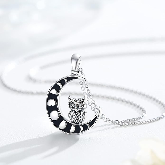 Black Cat/Fox/Owl/Panda/Butterfly/Cat/Dog Paw Print/Mushroom for Women Sterling Silver Animal Pendant Necklace Jewelry Christmas Birthday Gifts for Couples Sisters