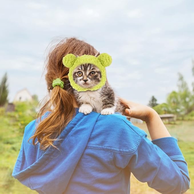JOICEE Cute Cat Costume - Warm Bear Hat for Small Pets (Avocado Color)