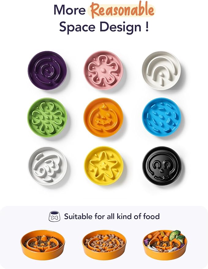 LE TAUCI Ceramic Puzzle Feeder Bowl Raised 1.5 Cup with Wood Stand for Small Medium Dog & Puppy, Fast Eating Food Dish,Pumpkin Orange