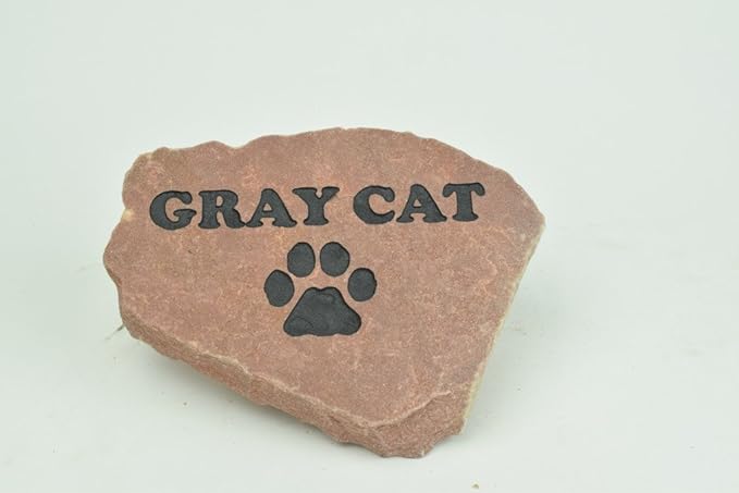 Personalized Red Pet Memorial Stone Headstone Grave Marker Dog or Cat with Paw Print and Engraved with Name of Your Pet