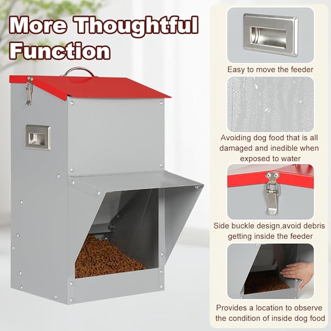 Automatic Dog Feeder with Handle, 25 Lbs Large Capacity Gravity Dog Food Dispenser for Outdoor & Indoor Use, Pet Food Station for Medium and Large Breeds (12'' L X 10'' W X 21.6'' H)