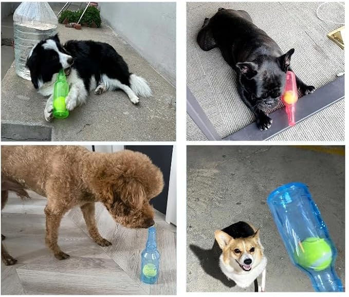Wine Bottle Dog Toy, Fun Interactive Cute Squeaky Dog Toys with Tennis Ball Inside, Ideal for Large/Medium/Small Dogs to Fetch Games and Bonding Time, Not for Heavy Chewers, Medium-Red