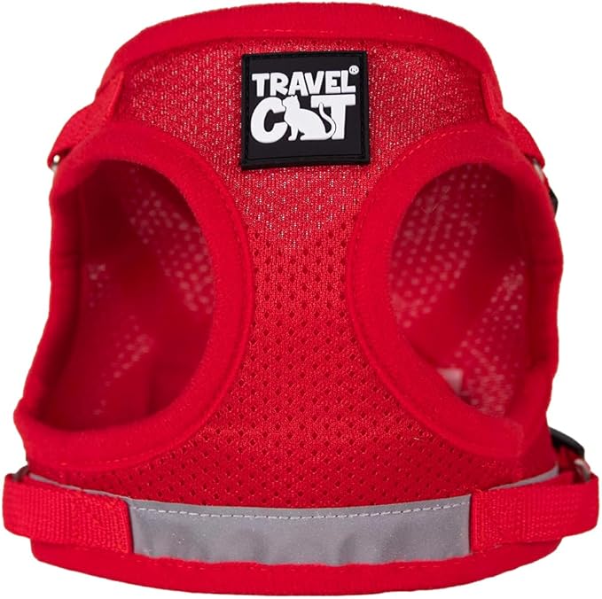 Travel Cat Harness and Leash Set - Adjustable Fit Mesh Cat Harness and Reflective Strap - Comfort Walking Vest for Kitten for Outdoor Walking, Hiking (Large, Red)