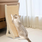 Curved Cat Scratcher, L-Shaped Sisal Cat Scratching Pad for Indoor Cats, 25.6" Cat Furniture Protector with Interactive Mouse Toy, Durable Scratch Board