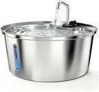 Dog Water Fountain Stainless Steel, 7L/1.8Gal Pet Fountain Water Bowl with Multi-Filtration & Deeper Drinking Aera, Large cat Water Fountain with Water Window & LED, Ultra-Quiet