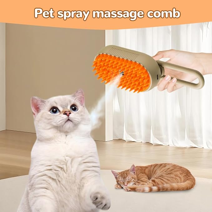 2025 New Pet Steam Groomer Brush, 3 in 1 Cat Steam Brush for Massaging and Cleaning Shedding Hair, Upgrade Pet Steam Groomer Comb Multifunctional Hair Removal Comb for Cats Dogs (White)