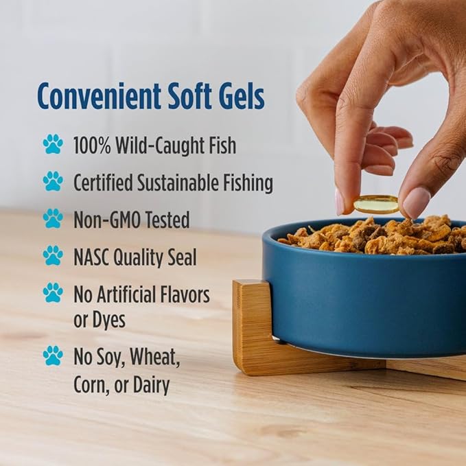 Nordic Naturals Omega-3 Pet, Unflavored - 180 Soft Gels - 320 mg Omega-3 Per Soft Gel - Fish Oil for Dogs with EPA & DHA - Promotes Heart, Skin, Coat, & Immune Health