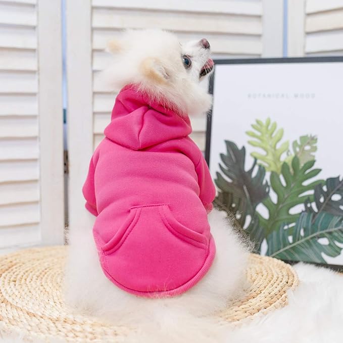 KOOLTAIL Basic Dog Hoodie - Soft & Warm Dog Hoodie Sweater with Leash Hole and Pocket, Dog Winter Coat, Cold Weather Clothes Sweatshirt for Small Medium Large Dogs Puppy Cat Boys Girls Deep Pink S