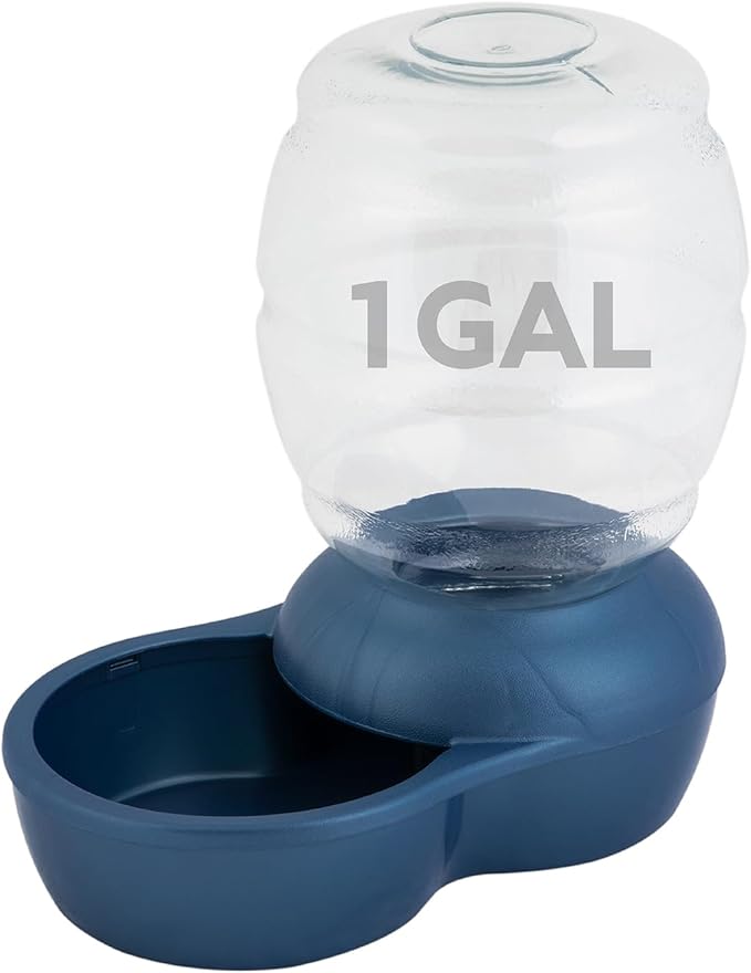 Petmate Replendish Gravity Waterer with Microban for Cats and Dogs, 1 Gallon,Blue, Made in USA