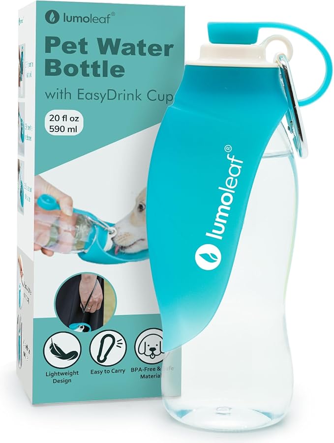 LumoLeaf Dog Water Bottle for Walking, Portable Pet Water Dispenser with Foldable Leaf Bowl – Lightweight Travel Bottle for Small & Medium Dogs, 20 fl oz