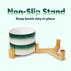 YOBRO Elegant Dog Bowls Set for Small Breeds, Beautiful Ceramic Stone Alike Style, Pet Bowl Set with Wooden Stand, Non-Slip,Modern Food or Water Dishs for Small Size Dogs, Gifts for Dog Owners, Green