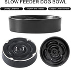 6'' Ceramic Slow Feeder Dog Bowls - Petal Shape Modern Dog Food Dish for Cats and Small Breed Dogs, Puzzle Maze Bowl to Slow Down Eating, Anti-Gulping, Dishwasher & Microwave Safe, Black
