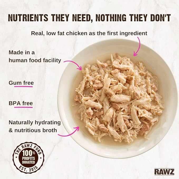 Rawz Natural Premium Shredded Canned Cat Wet Food - Grain Free Made with Real Meat Ingredients No BPA or Gums - 3oz Cans - 18 Count (Chicken & Chicken Liver)