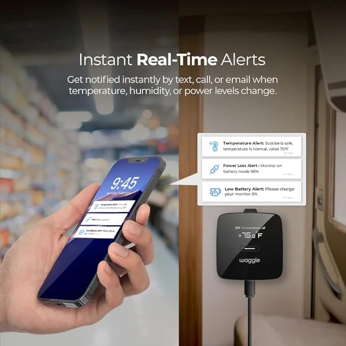 Waggle RV/Dog Temperature Monitor (GPS) & Pet Camera Bundle for RVs - Portable WiFi Cam (128GB) with Motion Alert & Remote Access | Watch Pets While Travelling