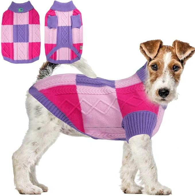 Turtleneck Pet Sweaters for Dogs Boys or Girls,Color Inlay and Moving Needle Pattern Dog Sweater,Pet Clothes,Dog Sweaters,Suitable for Various Breeds Dogs or Sizes(Purple Group,M)