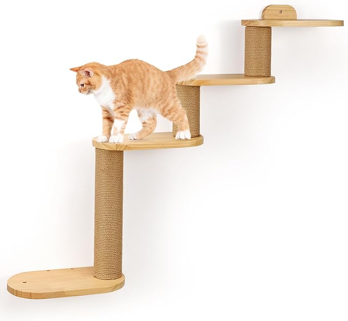 Cat Wall Shelves,Transformable Cat Scratching Post Wall Mounted, DIY Wall Mounted Cat Furniture for Climbing, Play, Nap (4-Layer)