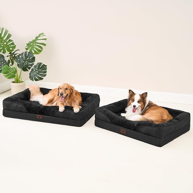 EHEYCIGA Memory Foam XL Dog Bed for XLarge Sized, Extra Large Orthopedic Dog Sofa with Sides and Waterproof Liner, Washable Bolster Pet Couch with Removable Cover, 42x30x7.5 Inch, Black