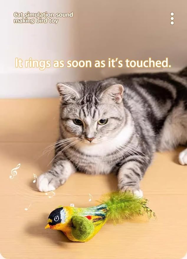 Interactive Chirping Bird Cat Toy with Catnip – Automatic Self-Play & Exercise Toy for Indoor Cats, Soft Feathered Bird Design with Realistic Sounds, Perfect for Kittens & Small Dogs