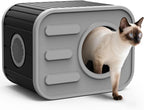 Outdoor Cat House, Outside Cat Shelter with Bed Mat for Feral Cat, Plastic Pet House for Indoor and Outdoor Use, Weatherproof, Black