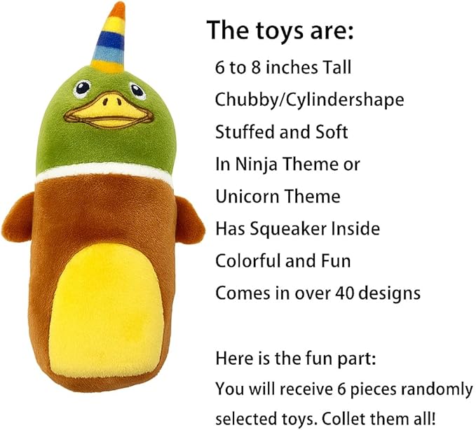 Jalousie 5 Pack Tough Plush Animal Dog Toys Assortment Value Bundle Dog Squeaky Toys Assortment Puppy Pet Mutt Dogs Toy Squeak Toy for Snall Medium Large Breeds (6 Pack Surprise Mix)