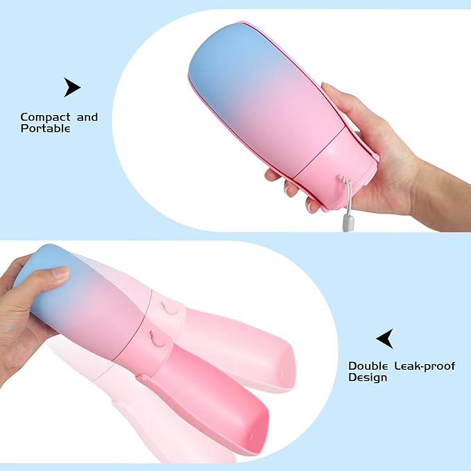 Dog Water Bottle, Travel Puppy Water Bowl, Leak Proof Portable Puppy Water Dispenser, Foldable Dog Water Bottle for for Pets Outdoor Walking, Hiking, Travel, Food Grade Plastic - 19oz Pink