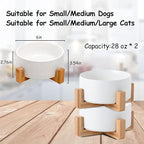 Petygooing Ceramic Dog Cat Bowl Set with Stand, Pet Dog Food and Water Dish,Medium Pet Bowls Anti Slip Set of 2 Cat Bowls-White Pet Food Bowl- Small Medium Size Pet (28 OZ /3.6 Cups)