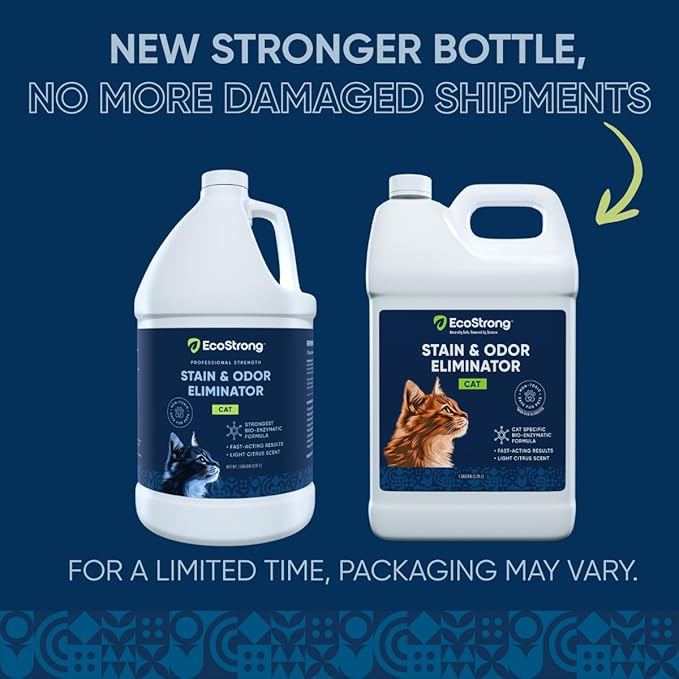 Eco Strong Cat Stain And Odor Remover| Enzyme Urine Odor Neutralizer - Stain Remover for Carpet, Litter Boxes, Bedding, and Laundry [Citrus Scent Gallon Value Size]
