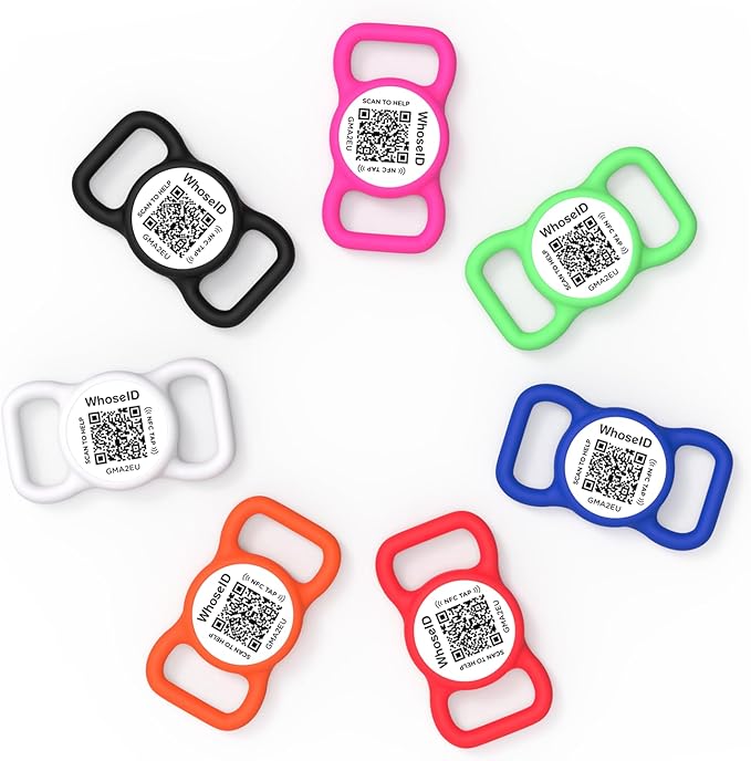 QR Code Dog Tag with NFC, Personalized Pet ID Tag, Silent Silicone Dog Tag, Modifiable Pet Online Profile, Multiple Emergency Contact, Scan QR Code Send GPS Location Email (Regular, White)