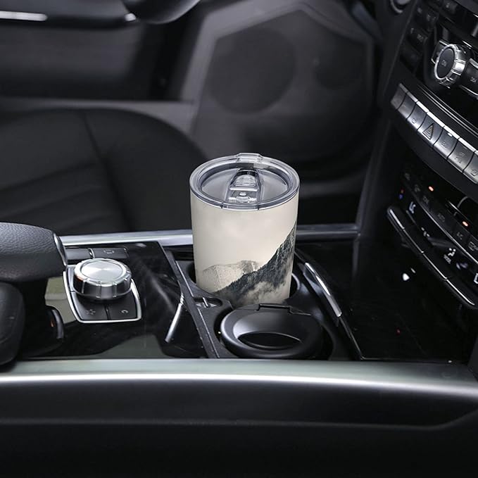 Dujiea 20oz Tumbler With Lid And Straw, Foggy Mountains And Trees Vacuum Insulated Iced Coffee Mug Reusable Travel Cup Stainless Steel Water Bottle