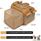 Pet Backpack Carrier for Small Dogs Medium Cats, Puppies,Breathable and Collapsible Design, Portable Travel Bag for Bearded Dragon,Rabbit Cage (Brown +One-Shoulder, Small)