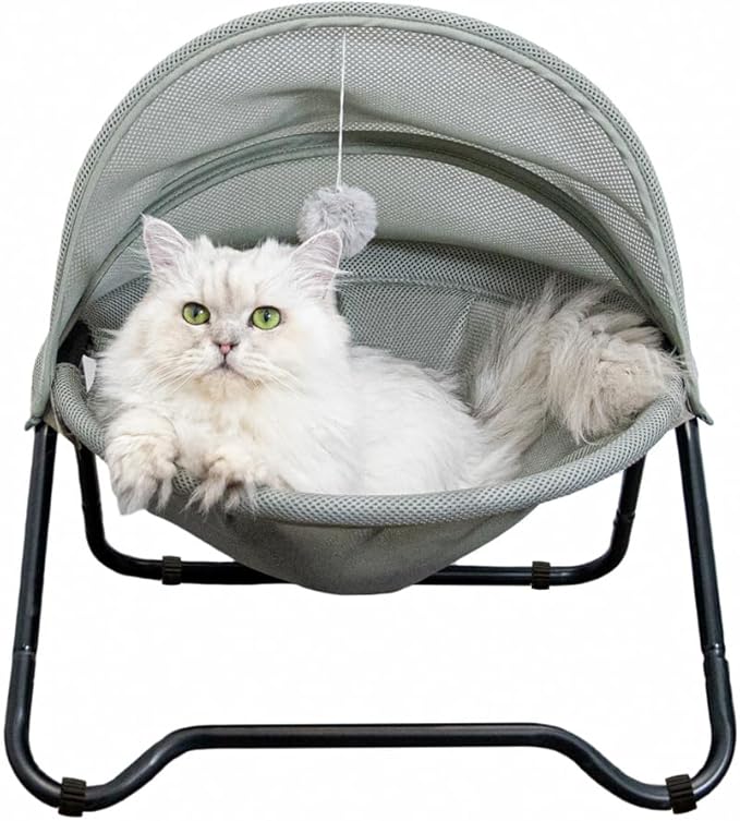 Cat Bed Cat Hammock Bed Elevated cat Bed, Comfortable and Breathable Pet Bed with Awning and Plush Toy, No-Tools Assemble, Cover Removable and Washable, Suitable for Indoor and Outdoor Use
