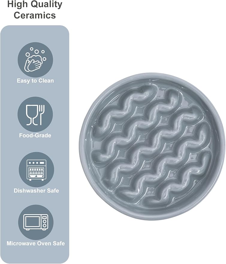 Ceramic Maze Dog Slow Feeder with Non-Slip Silicone Rim – Heavy-Duty Stoneware Bowl with Puzzle Pattern for Bloating & Obesity Prevention (Ice Blue-S)