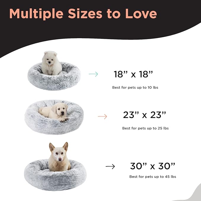 Best Friends by Sheri SnuggleSoft Faux Fur Calming Donut Bed for Dogs, Gray, Medium, 30" x 30"