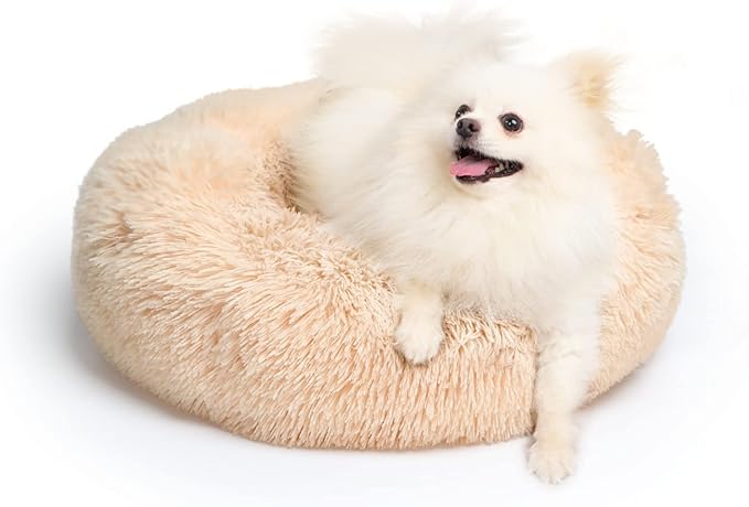 Light Brown Dog Bed Small,Calming Dog Bed for Small Dogs,20 inches Donut Fluffy Pet Beds,Anti Anxiety Round Fits up to 10 lbs Soft Warm Pets Beds for Puppy Dogs Indoor