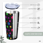Dujiea 20oz Tumbler With Lid And Straw, Colorful Dog Cat Paw Print Vacuum Insulated Iced Coffee Mug Reusable Travel Cup Stainless Steel Water Bottle
