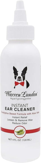 Warren London Ear Cleaner for Dogs & Cats 4 oz | Instant Aloe & Eucalyptus Ear Wash Solution – Cleans, Deodorizes, Soothes Itchy Ears, Prevents Wax & Odor | Puppy & Kitten Safe | Made in USA | 4oz
