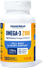 Oceanblue Professional Omega 3 2100-120 ct - High Potency Triple Strength Burpless Fish Oil with EPA, DHA & DPA - Wild Caught - Natural Orange Flavor, 60 Servings