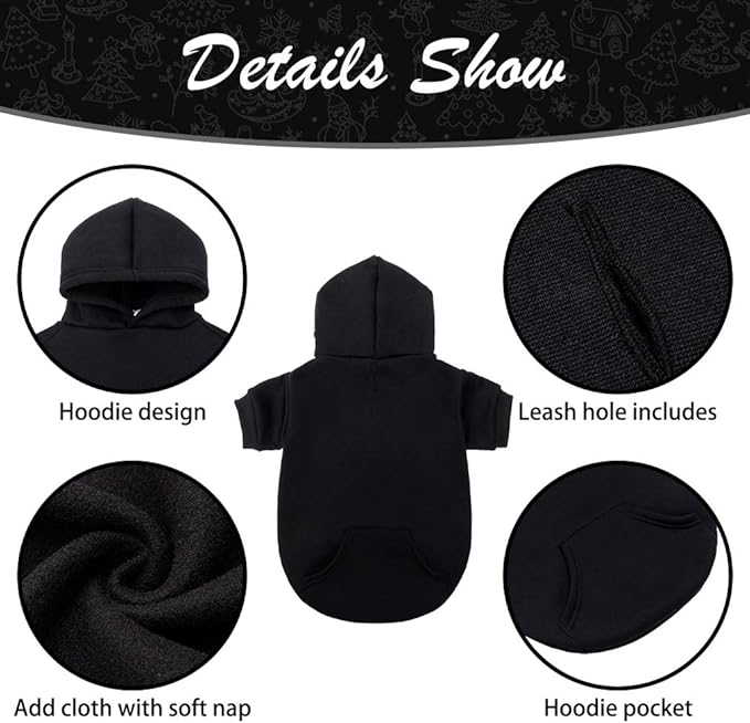 KOOLTAIL Basic Dog Hoodie - Soft and Warm Dog Hoodie Sweater with Leash Hole and Pocket, Dog Winter Coat, Cold Weather Clothes Sweatshirt for Small Medium Large Dogs Puppy Cat Boys Girls Black XS