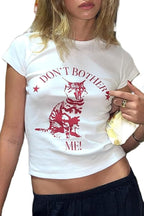 Y2k Womens Graphic Baby Tee Slim Fit Short Sleeve Crop Tops Funny Letter Animal Print Shirts 90s 2000s Streetwear