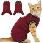 T'CHAQUE Cat Clothes Surgery Recovery Suit for Female Male, Cat Onesie Pet Surgical Pajamas Long Sleeve, Abdominal Wound Healing, E-Collar Alternative, Spay/Neuter Recovery Garment-Burgundy-M