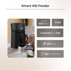 Smart HD Cat Feeder, 2 Way Audio + Voice Recording, Automatic Feeder for Dog with 1080p Night Vision Camera, WiFi App Controlled, Battery Backup, Anti Jam 6L Upto 15 Daily Meals, Black Stainless